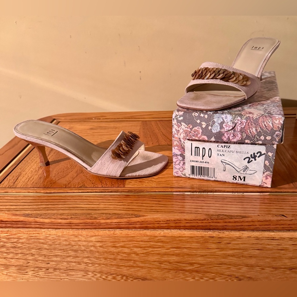 Impo Beige Heeled Sandals with Fringe Accents
